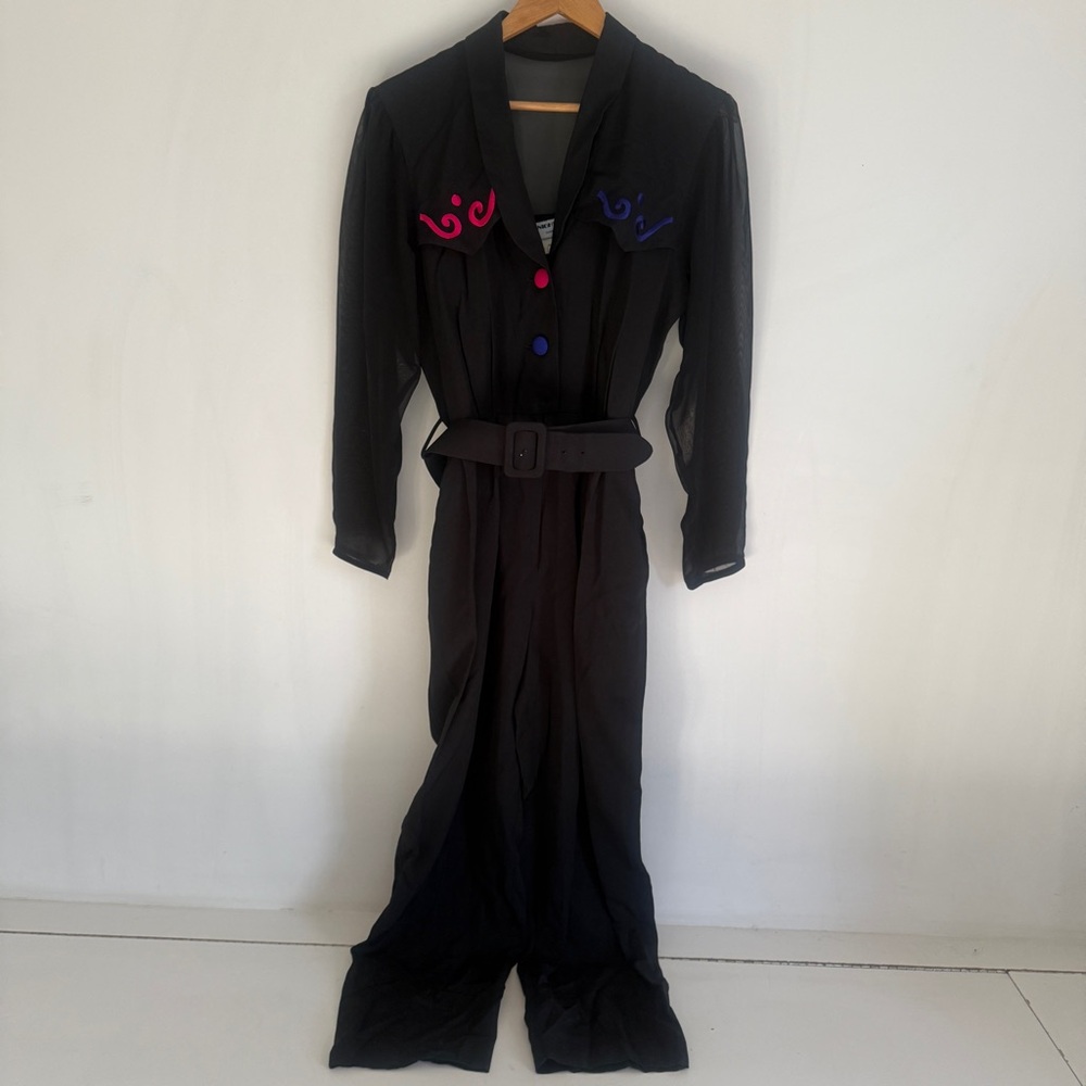 VTG 80's By Night Women Romper Jumpsuit Black Belt Size 9